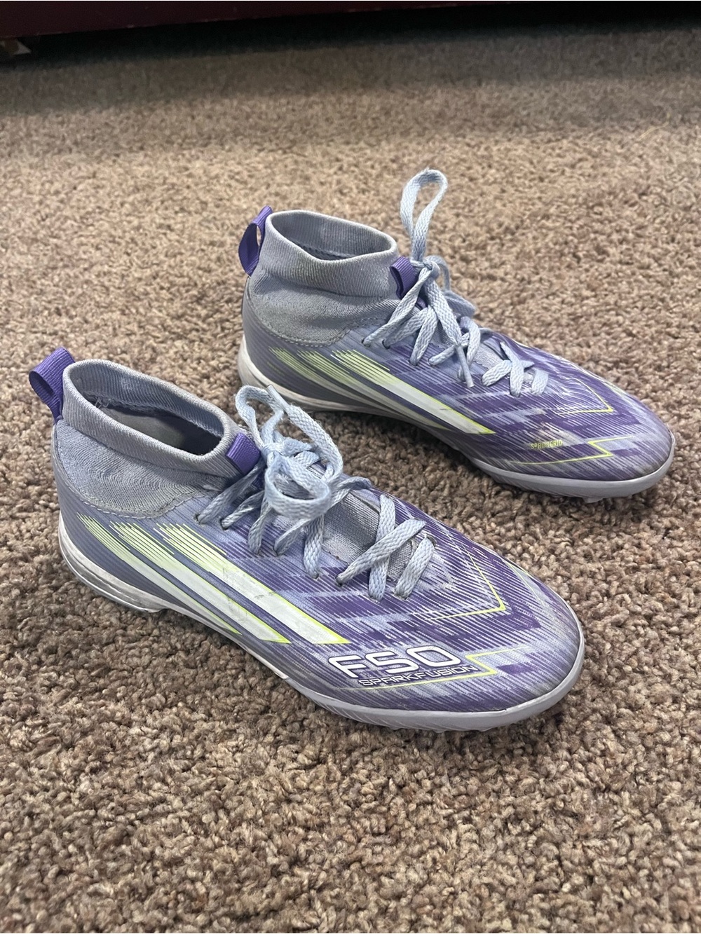 Kids' Adidas F50 Sparkfusion League Turf Cleats, Purple | JR1416 Sz 2.5